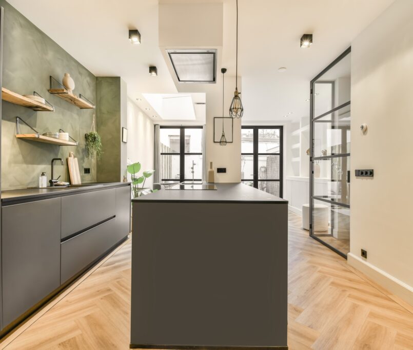 The interior of an open kitchen