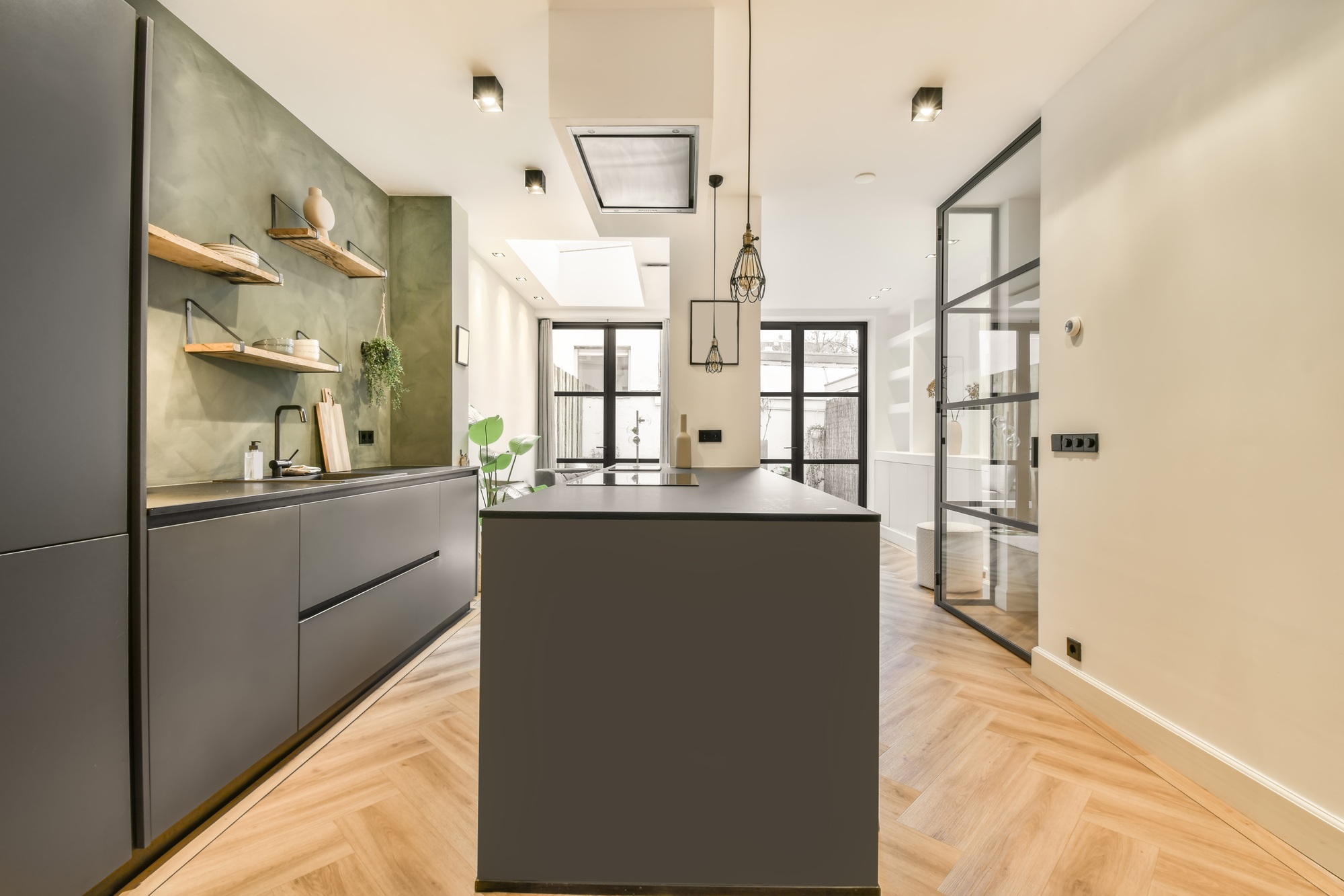 The interior of an open kitchen